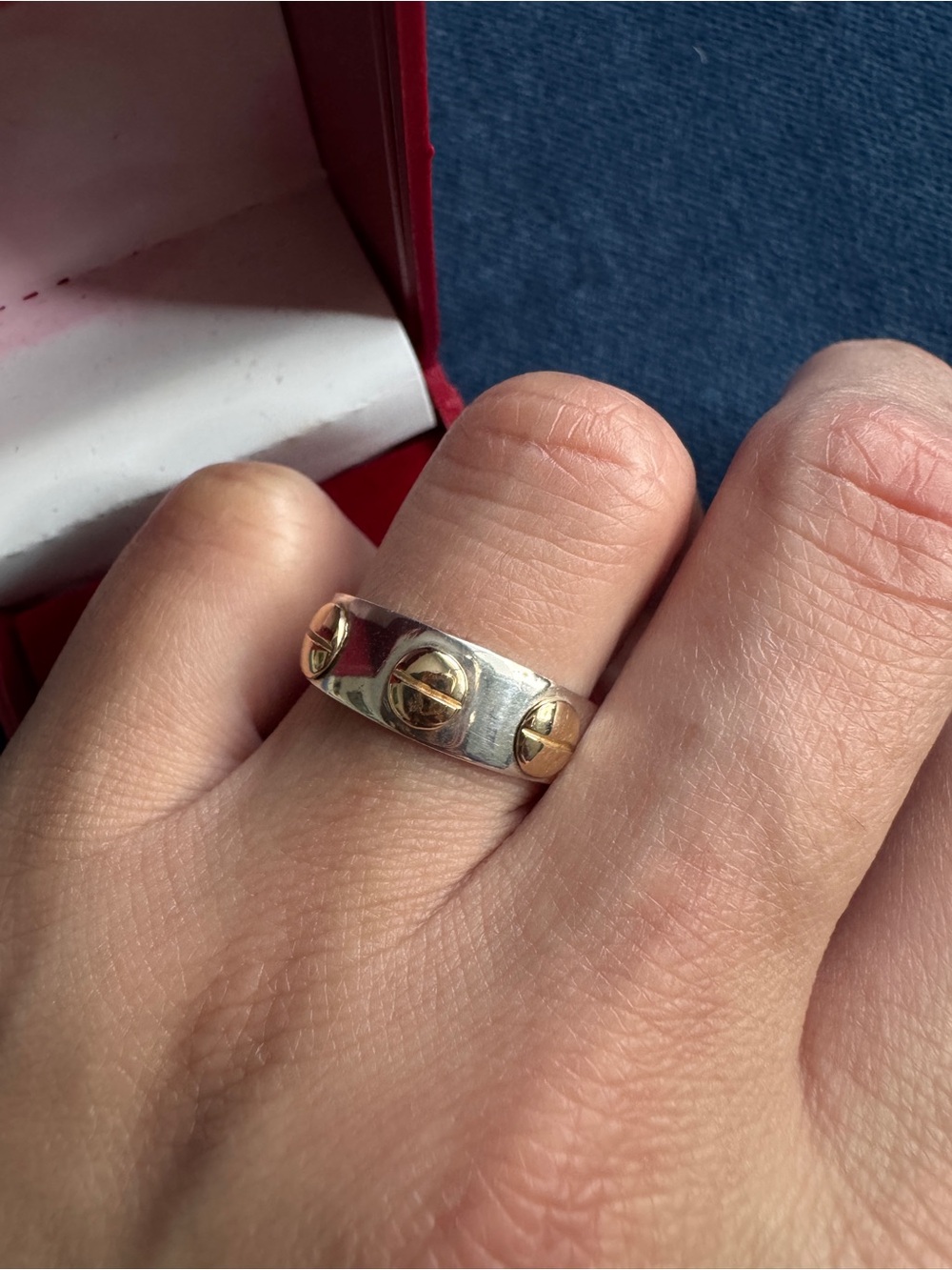 14k Yellow Gold & Sterling Silver Screw Heads Band Ring Size 6 - Picture 9 of 9